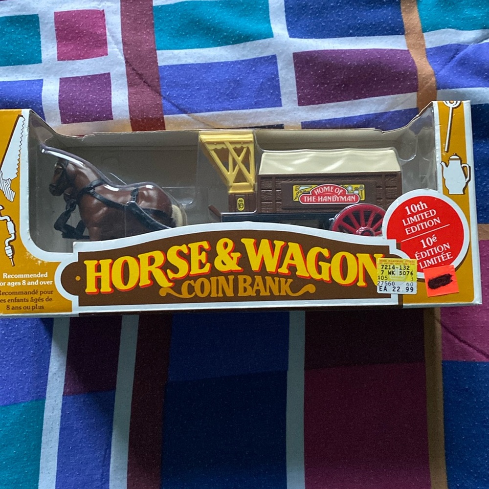 1991 Rare Ertl Home Hardware 10th Limited Edition Horse & Wagon Coin Bank